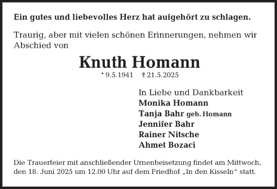Traueranzeige von Knuth Homann 