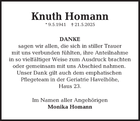 Traueranzeige von Knuth Homann 