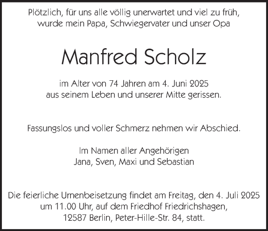 Traueranzeige von Manfred Scholz 