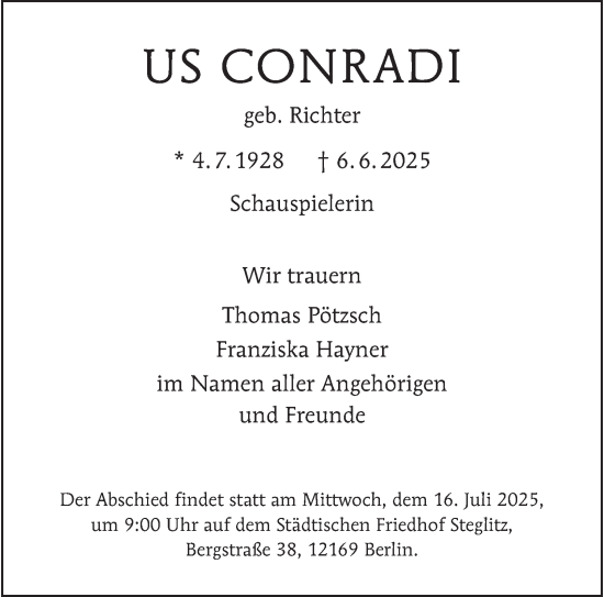 Traueranzeige von Us Conradi von Berliner Morgenpost