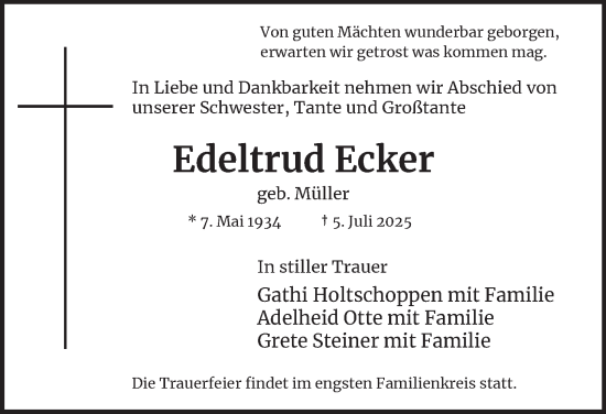 Traueranzeige von Edeltrud Ecker von Berliner Morgenpost
