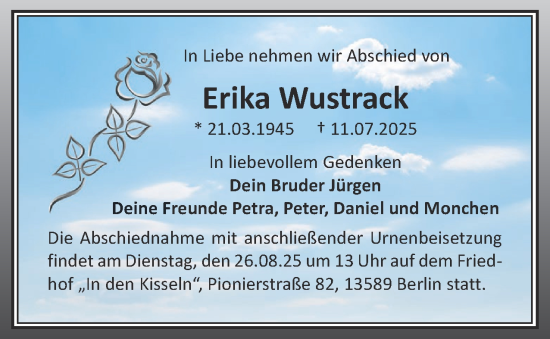 Traueranzeige von Erika Wustrack 