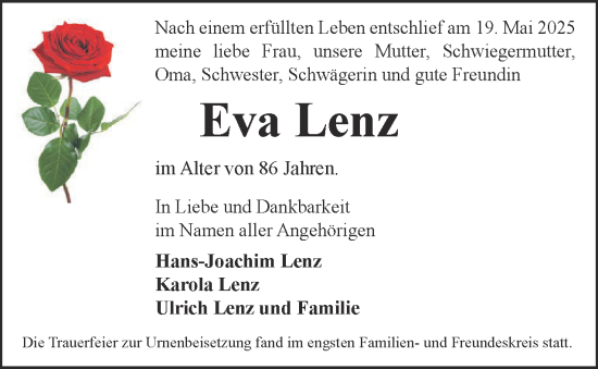 Traueranzeige von Eva Lenz 