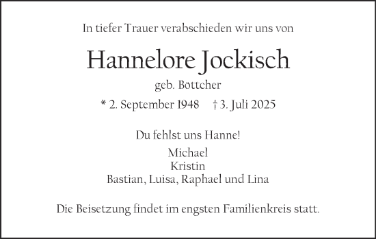 Traueranzeige von Hannelore Jockisch 