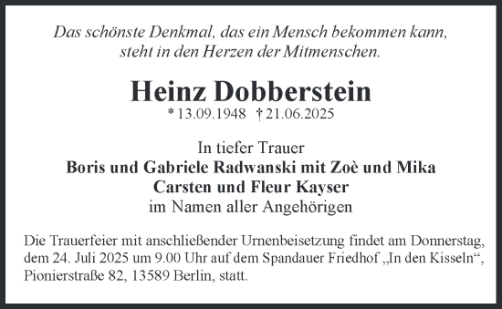 Traueranzeige von Heinz Dobberstein 