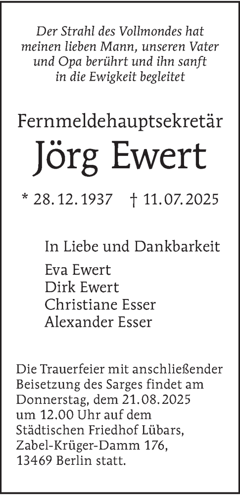 Traueranzeige von Jörg Ewert 