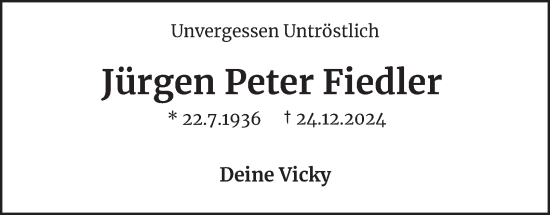 Traueranzeige von Jürgen Peter Fiedler von Berliner Morgenpost