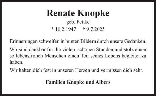 Traueranzeige von Renate Knopke 