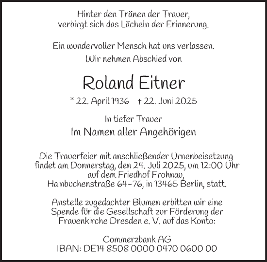 Traueranzeige von Roland Eitner von Berliner Morgenpost