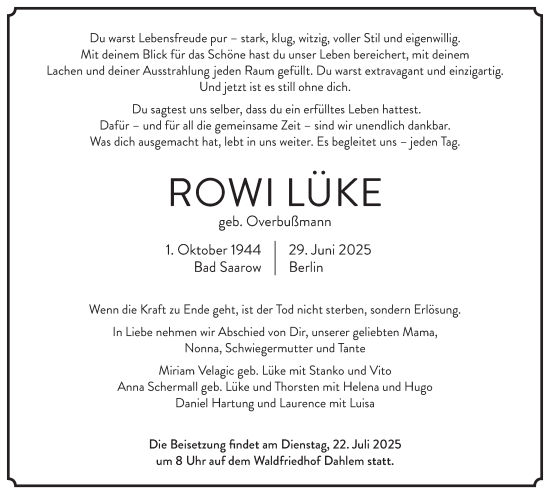 Traueranzeige von Rowi Lüke von Berliner Morgenpost