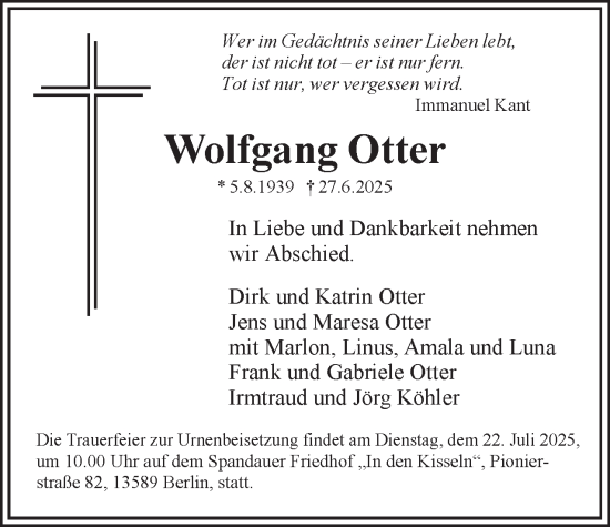 Traueranzeige von Wolfgang Otter 