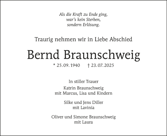 Traueranzeige von Bernd Braunschweig von Berliner Morgenpost