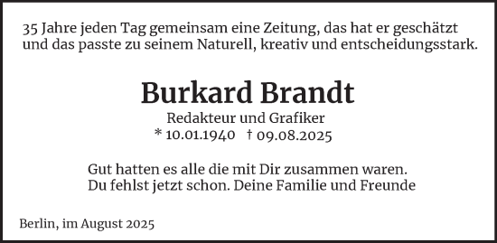 Traueranzeige von Burkard Brandt von Berliner Morgenpost