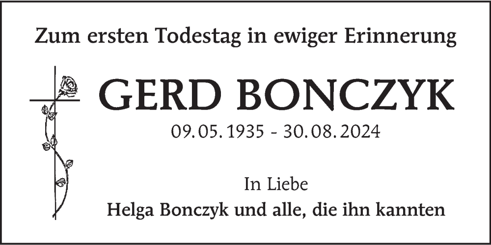  Traueranzeige für Gerd Bonczyk vom 30.08.2025 aus Berliner Morgenpost