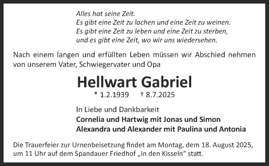 Traueranzeige von Hellwart Gabriel 
