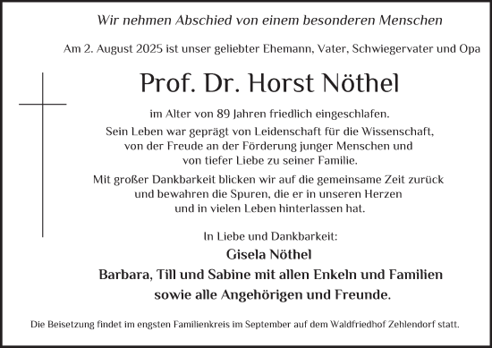Traueranzeige von Horst Nöthel von Berliner Morgenpost