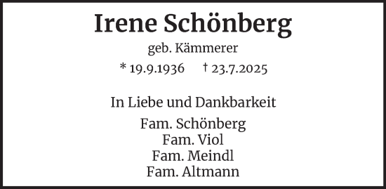 Traueranzeige von Irene Schönberg von Berliner Morgenpost