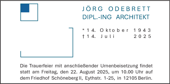 Traueranzeige von Jörg Odebrett von Berliner Morgenpost