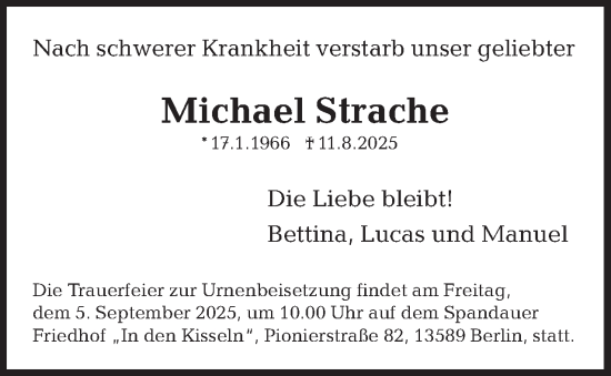 Traueranzeige von Michael Strache 