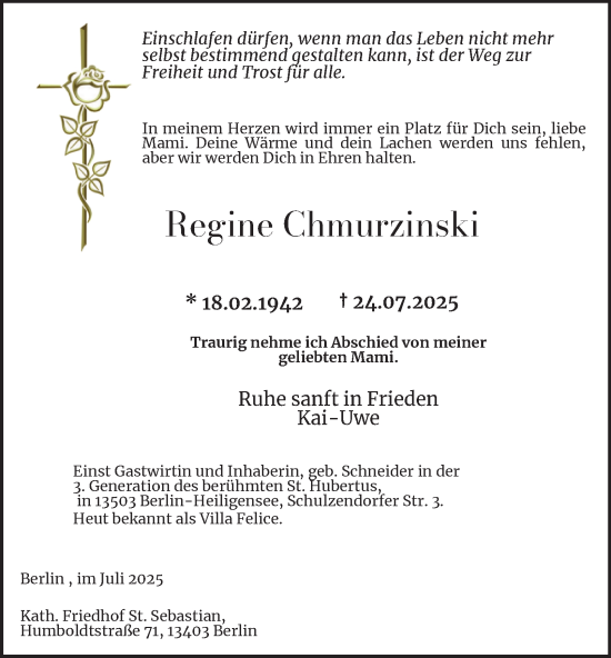 Traueranzeige von Regine Chmurzinski von Berliner Morgenpost