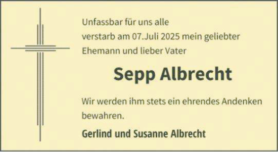 Traueranzeige von Sepp Albrecht von Berliner Morgenpost