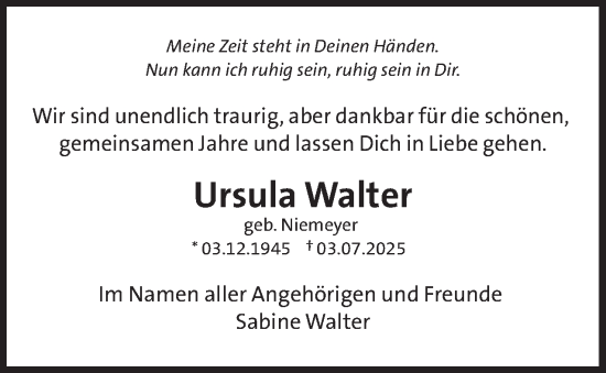 Traueranzeige von Ursula Walter 