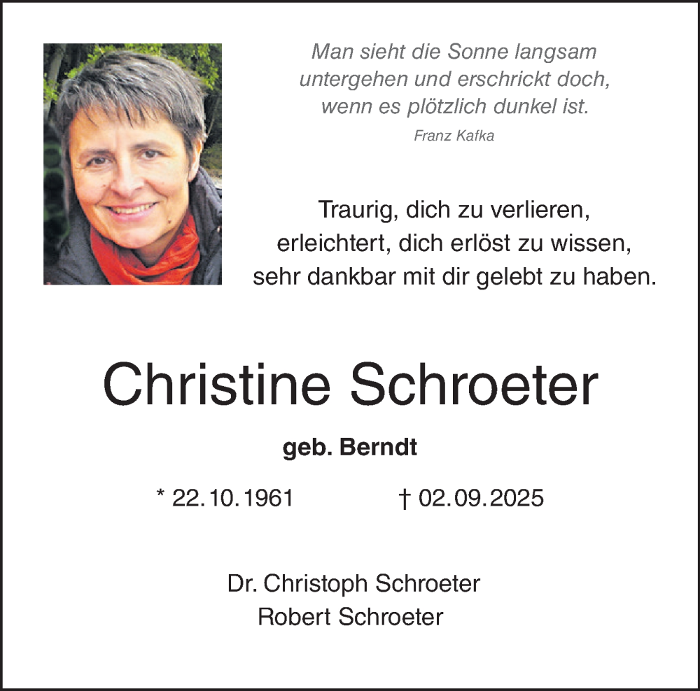  Traueranzeige für Christine Schroeter vom 13.09.2025 aus Berliner Morgenpost