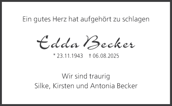 Traueranzeige von Edda Becker 