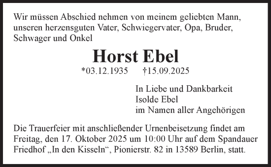 Traueranzeige von Horst Ebel 
