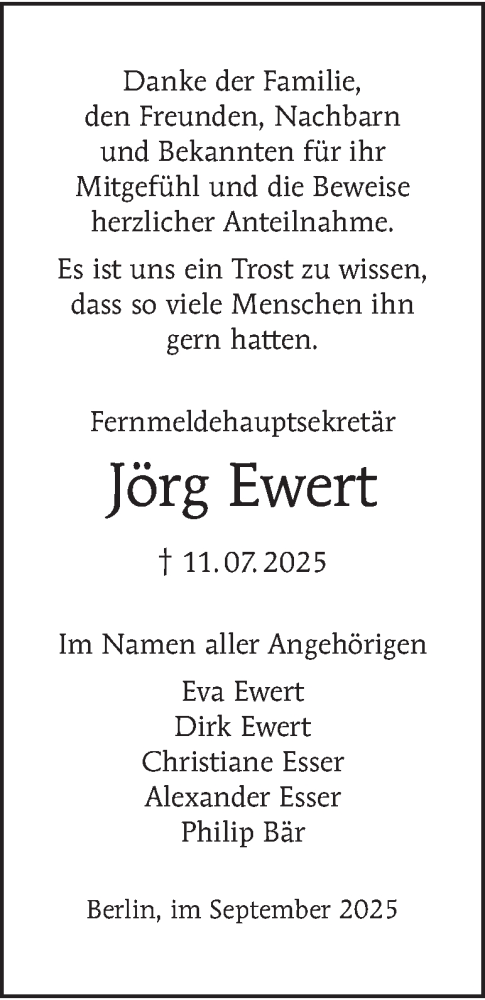 Traueranzeige von Jörg Ewert von Berliner Morgenpost