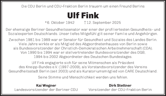 Traueranzeige von Ulf Fink von Berliner Morgenpost