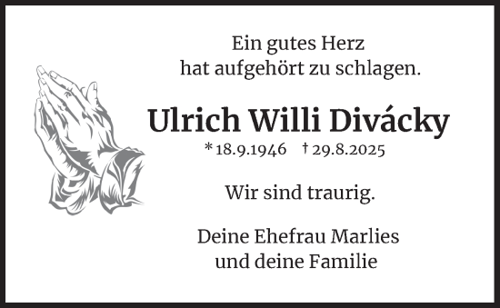 Traueranzeige von Ulrich Willi Divácky 