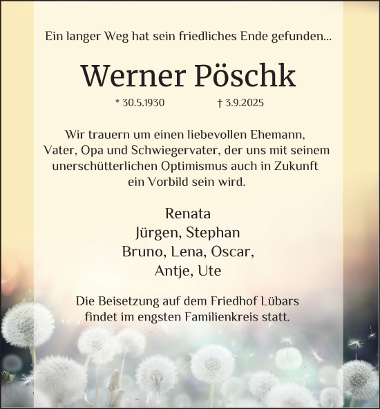 Traueranzeige von Werner Pöschk von Berliner Morgenpost