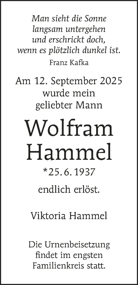 Traueranzeige von Wolfram Hammel von Berliner Morgenpost