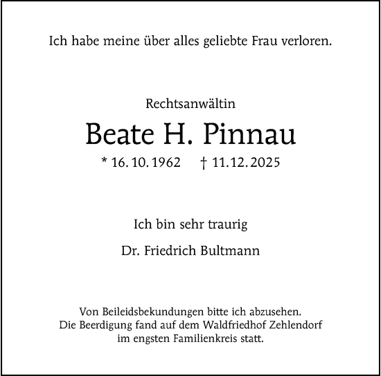 Traueranzeige von Beate H. Pinnau von Berliner Morgenpost