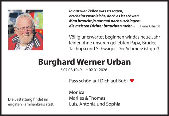 Traueranzeige von Burghard Werner Urban 