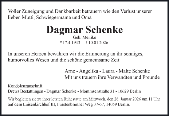 Traueranzeige von Dagmar Schenke 