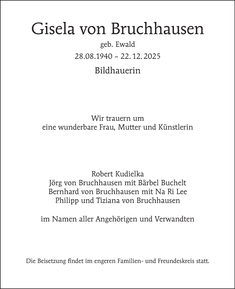  Traueranzeige für Gisela von Bruchhausen vom 03.01.2026 aus Berliner Morgenpost