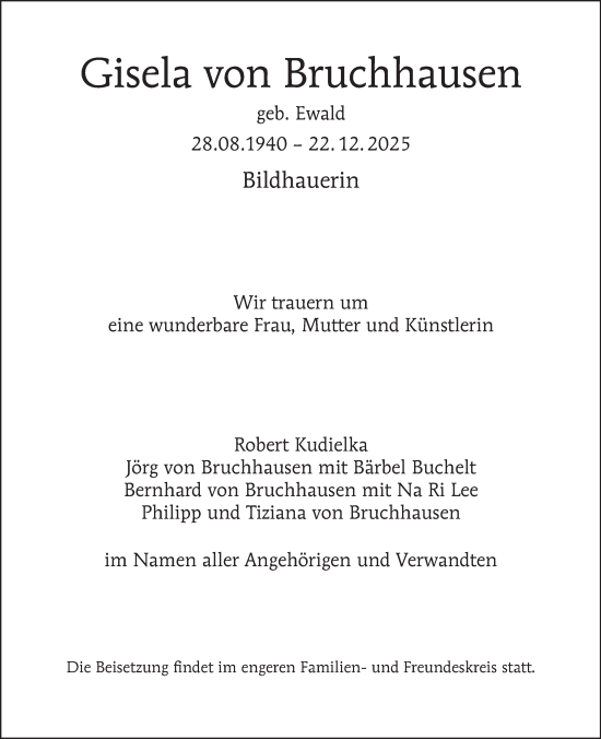 Traueranzeige von Gisela von Bruchhausen von Berliner Morgenpost