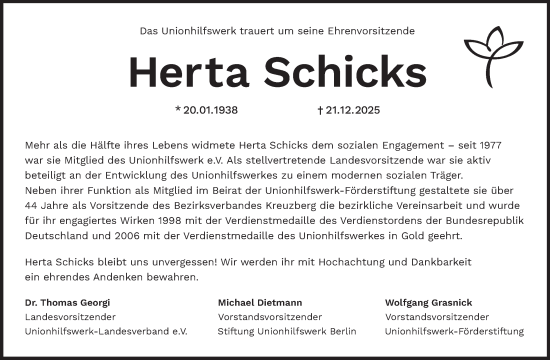 Traueranzeige von Herta Schicks von Berliner Morgenpost