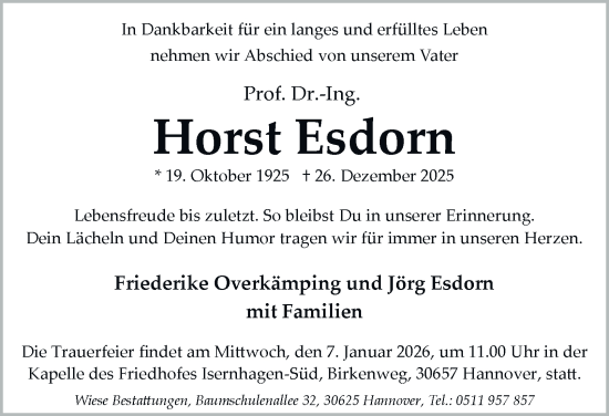 Traueranzeige von Horst Esdorn von Berliner Morgenpost