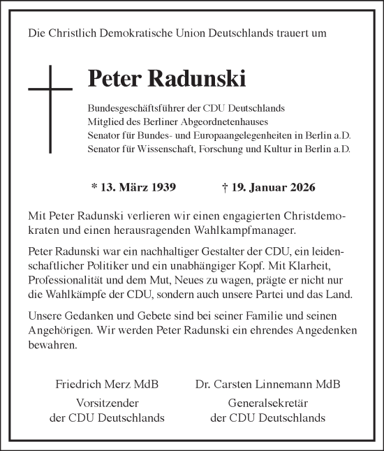 Traueranzeige von Peter Radunski von Berliner Morgenpost