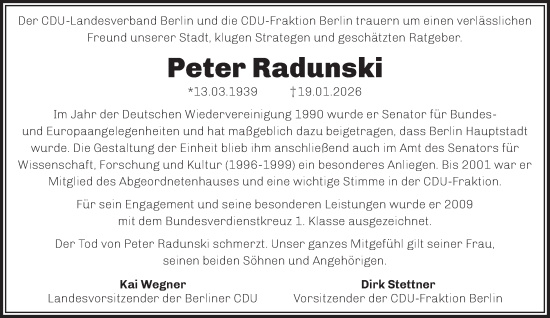 Traueranzeige von Peter Radunski von Berliner Morgenpost
