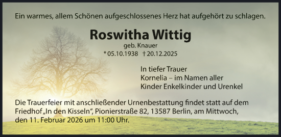 Traueranzeige von Roswitha Wittig 