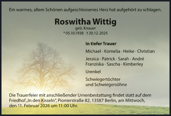 Traueranzeige von Roswitha Wittig 