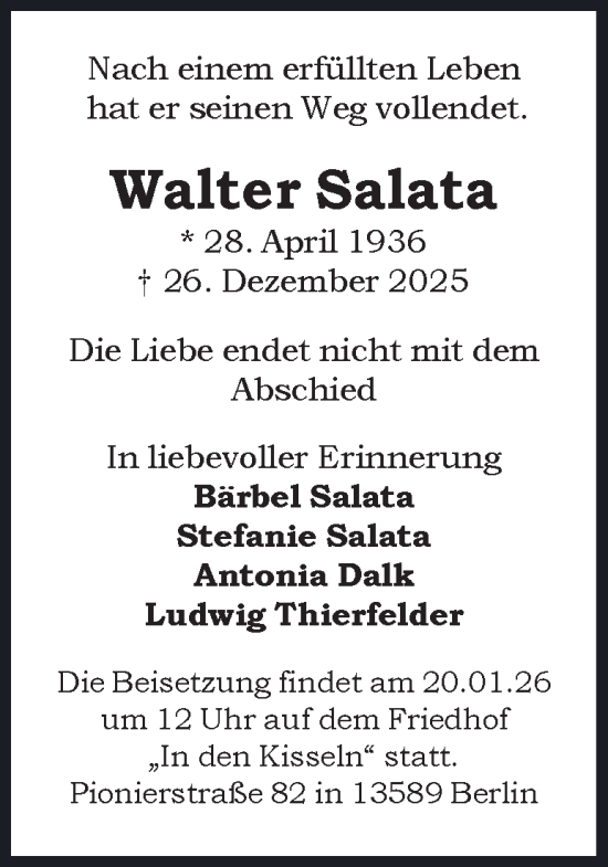 Traueranzeige von Walter Salata 
