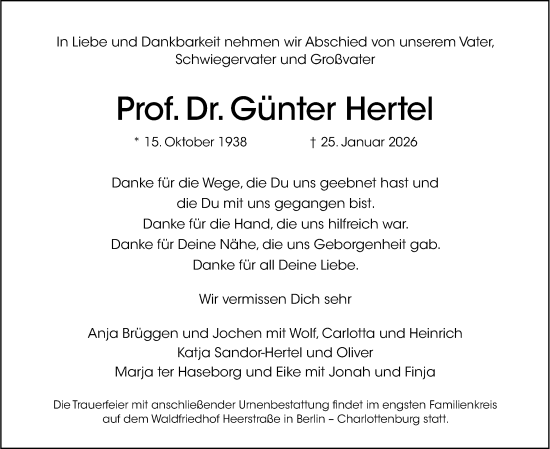 Traueranzeige von Günter Hertel von Berliner Morgenpost