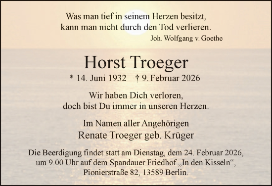 Traueranzeige von Horst Troeger 