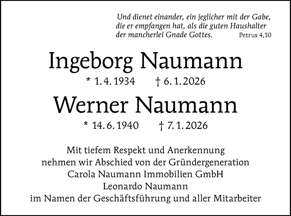  Traueranzeige für Ingeborg Naumann vom 07.02.2026 aus Berliner Morgenpost