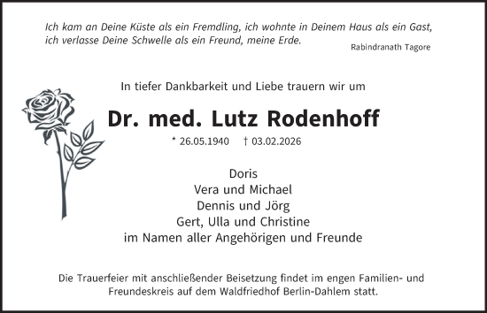 Traueranzeige von Lutz Rodenhoff von Berliner Morgenpost
